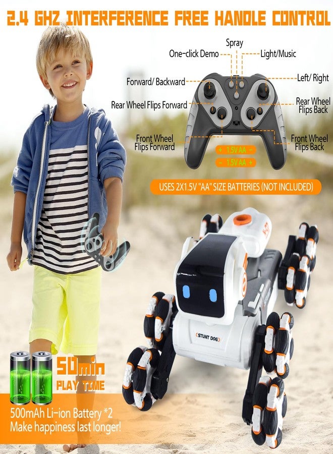 HatchHaven Robot Dog Toy for Kids,2.4Ghz Remote Control Dog Stunt Robot Dogs 2nd Gen Remote Control Cars Stunt Rc Cars with Light & Sound Toys Christmas Birthday Gifts for 6 7 8 9 10 11 12 Year Old Boys (white) - Image 3